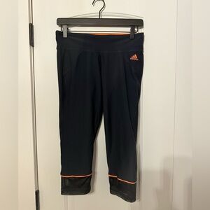 Adidas Cropped Leggings in Dark Gray with Orange Trim with Mesh Leg Detail